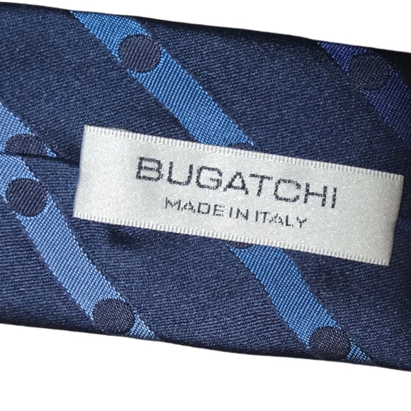 Bugatchi Made in Italy Silk Tie Navy Blue Geometric Paisley Pattern 100% Silk - Picture 4 of 7